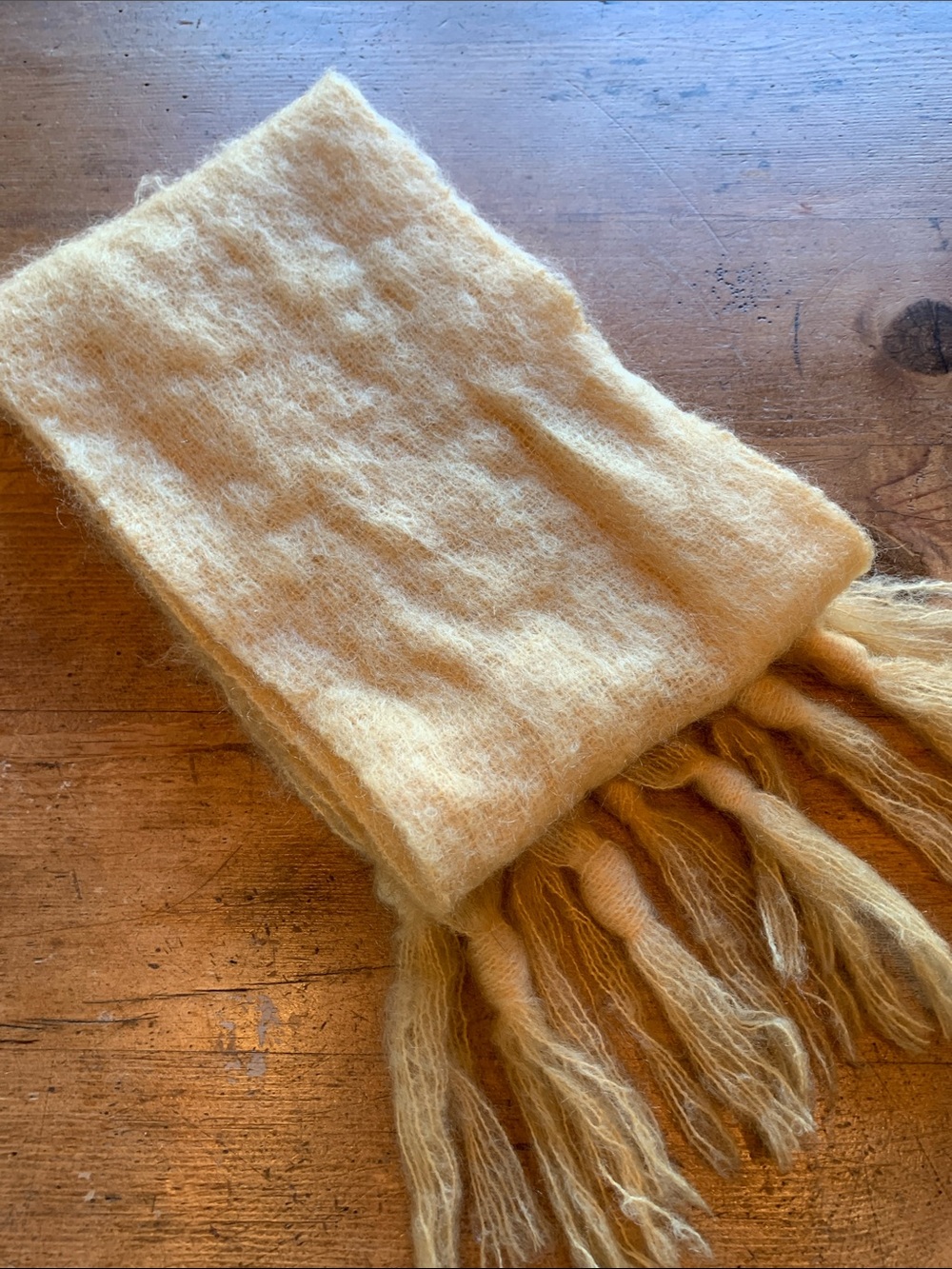 Vintage The Company Store Creamy Yellow Mohair Scarf with Fringe